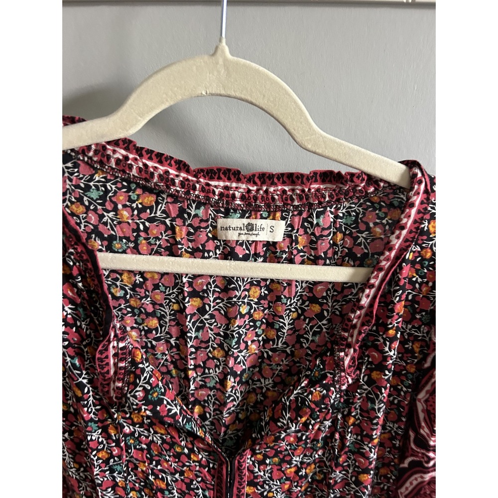 Natural Life Boho Floral Medallion Maxi Dress Burgundy Pink Tassel Long Sleeve S - Picture 3 of 4